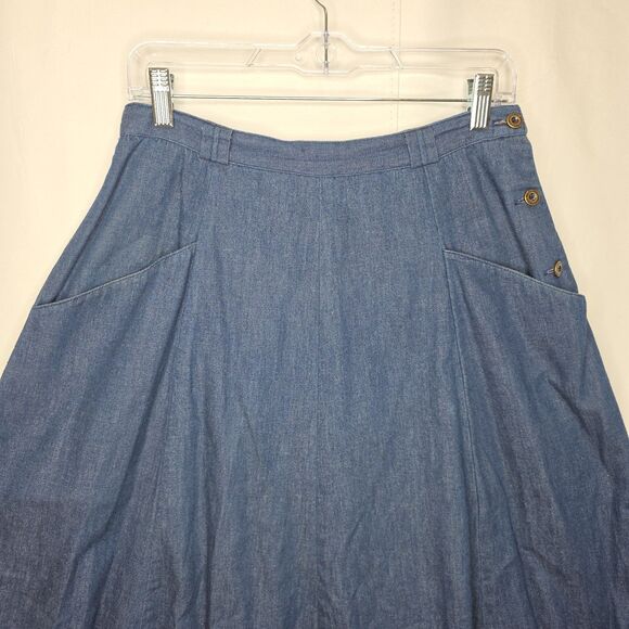 Vintage 70s 80s Full Denim Maxi Skirt Prairie Cottage Claire Sport Western Sz 12 - Picture 3 of 10
